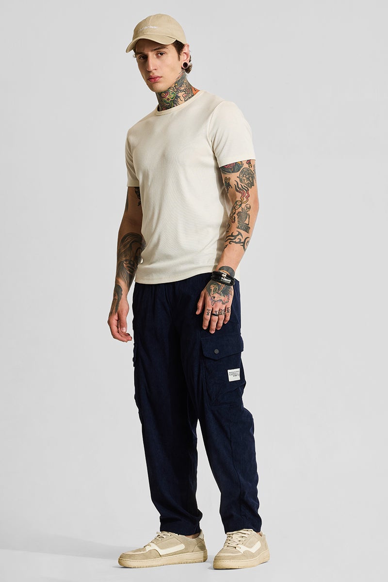 SNITCH Navy Relaxed Fit Corduroy Cargo Pants - Image 5